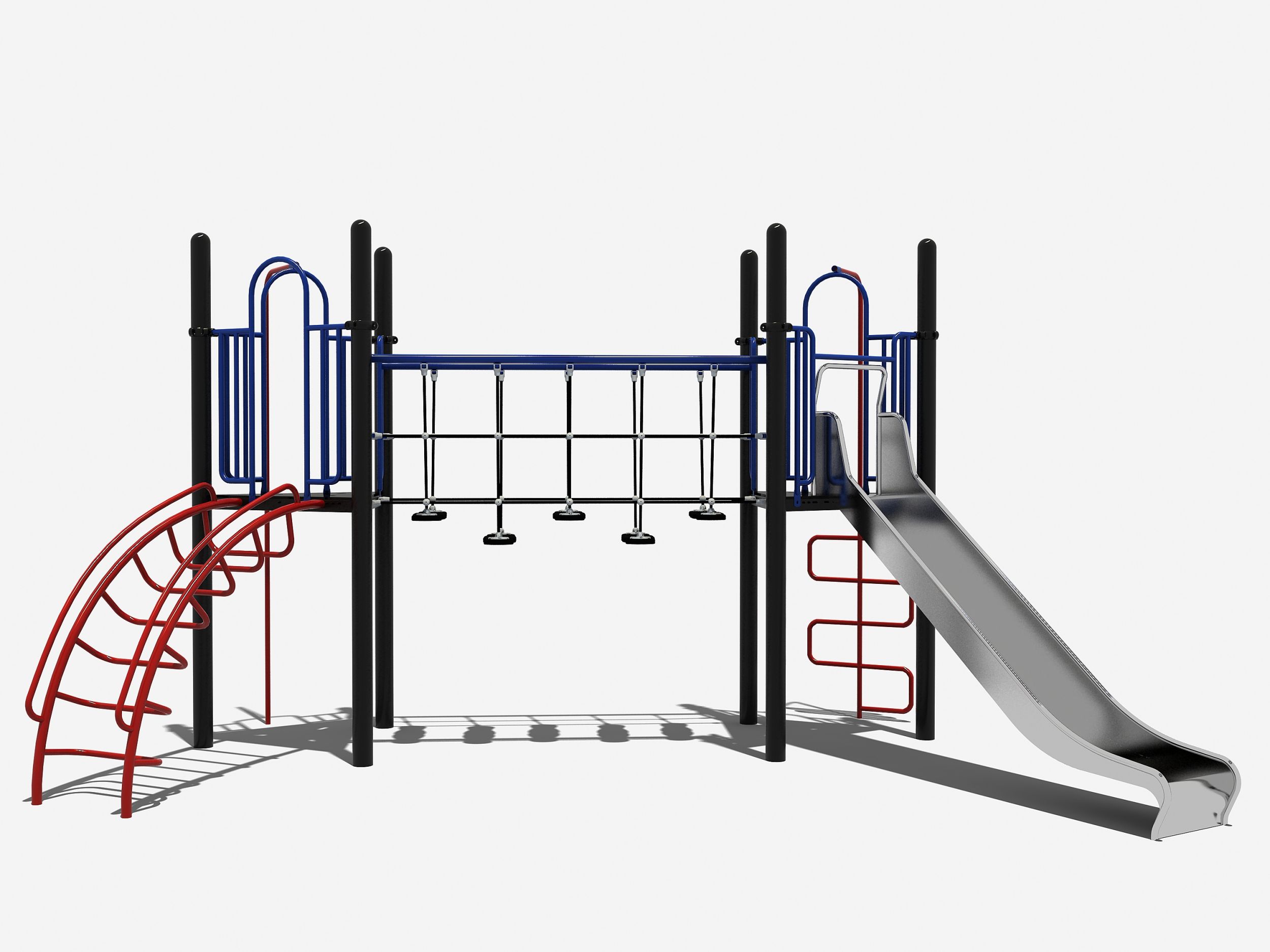 Combinatietoestel met wiebelbrug en RVS glijbaan
