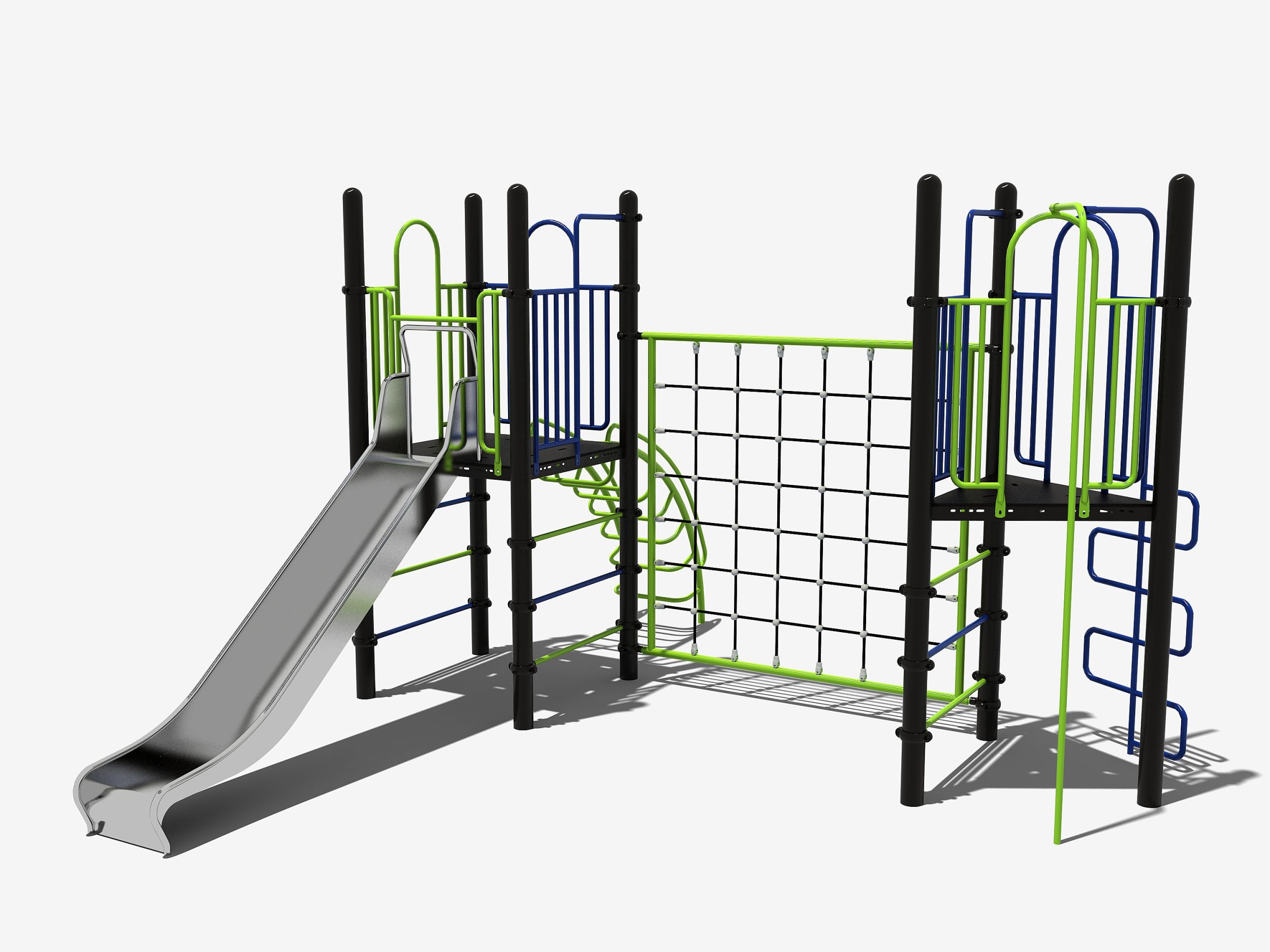 Speeltoestel met klimnet en rvs glijbaan