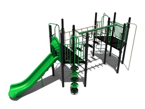 Speeltoestel met glijbaan en wiebelbrug